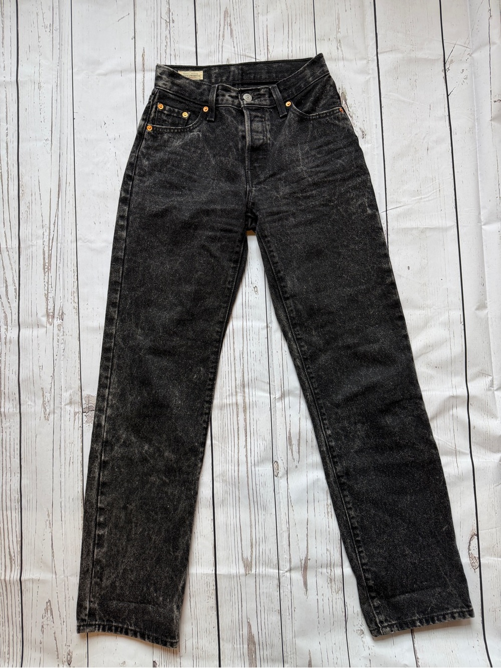 Levi's Premium 501 Ankle Jeans 90s Size W23 L32 Washed Black Button Fly